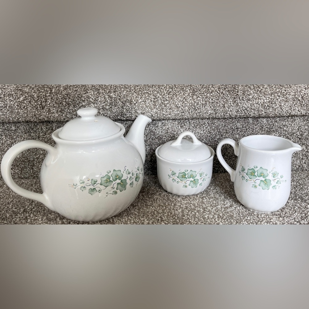 Corelle Tea Pot, Creamer & Sugar Bowl